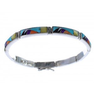 Southwest Multicolor Genuine Sterling Silver Link Bracelet RX100597