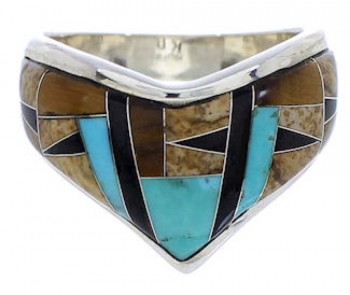 Multicolor Inlay | Silver Jewelry | Sterling Silver Ring | Ring Size 8-3/4