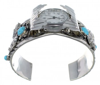 Turquoise Horse Authentic Sterling Silver Southwest Cuff Watch CX64075