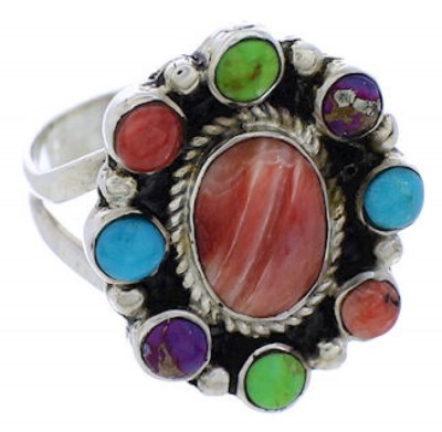 Southwest Multicolor Authentic Sterling Silver Ring Size 8 JX37842