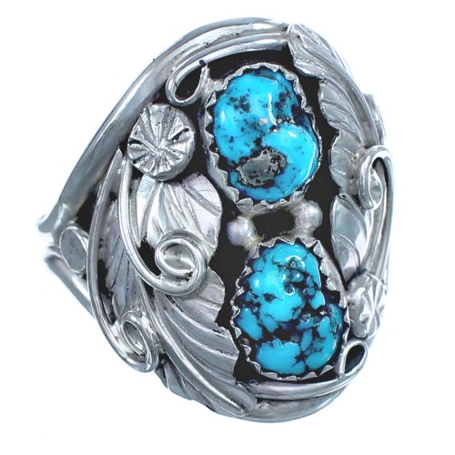 Authentic Sterling Silver Navajo Turquoise Leaf Design Ring Size 11 BX120107