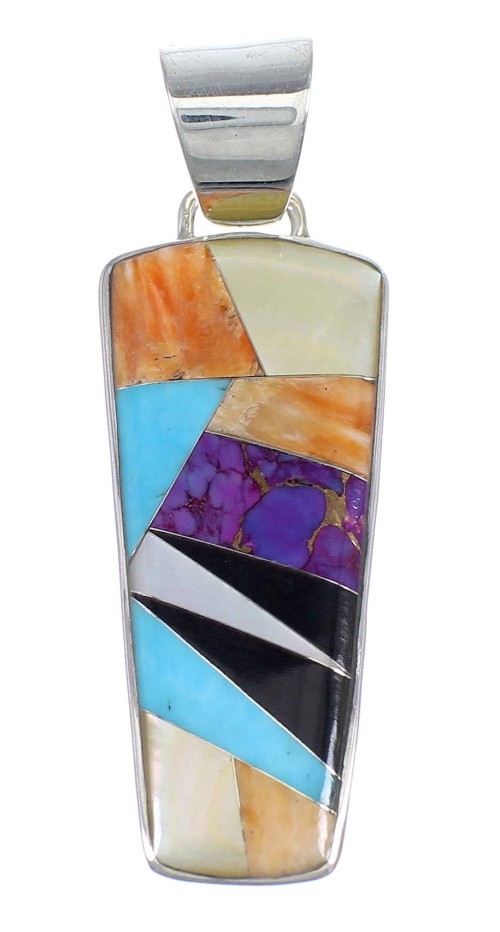 Genuine Sterling Silver Southwest Multicolor Inlay Pendant RX73803