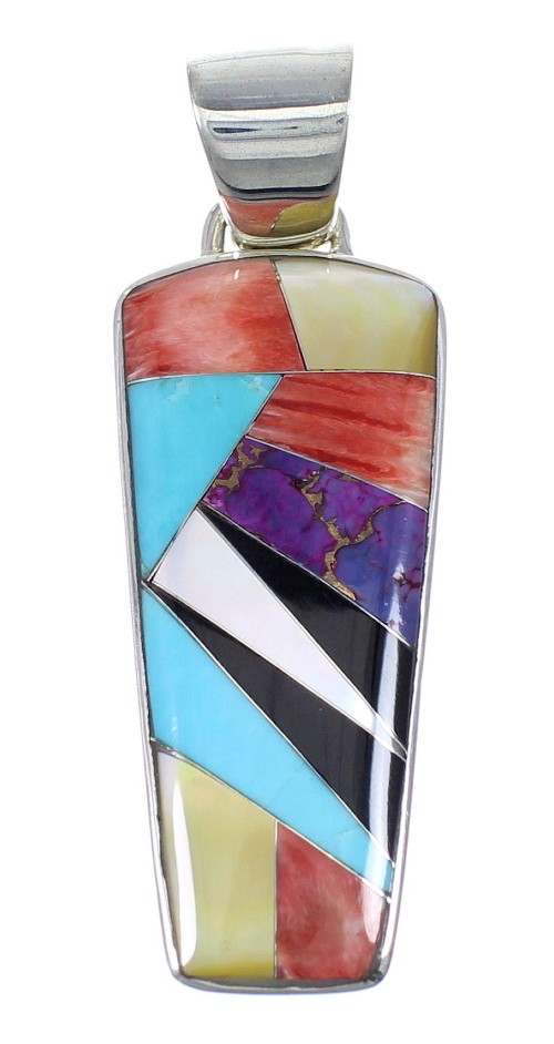 Southwest Sterling Silver Multicolor Inlay Pendant RX73839