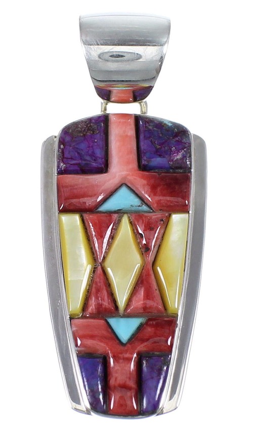 Authentic Sterling Silver Multicolor Inlay Southwest Pendant RX74178