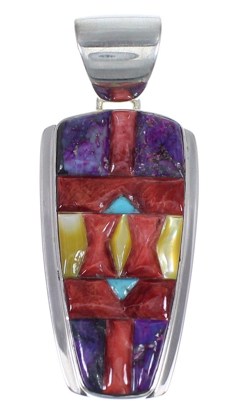 Genuine Sterling Silver Southwestern Multicolor Inlay Pendant RX74181