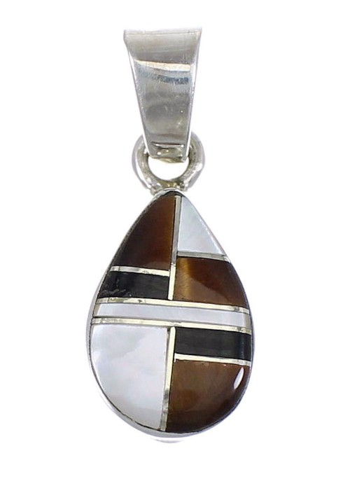 Southwestern Sterling Silver And Multicolor Tear Drop Pendant YX70771