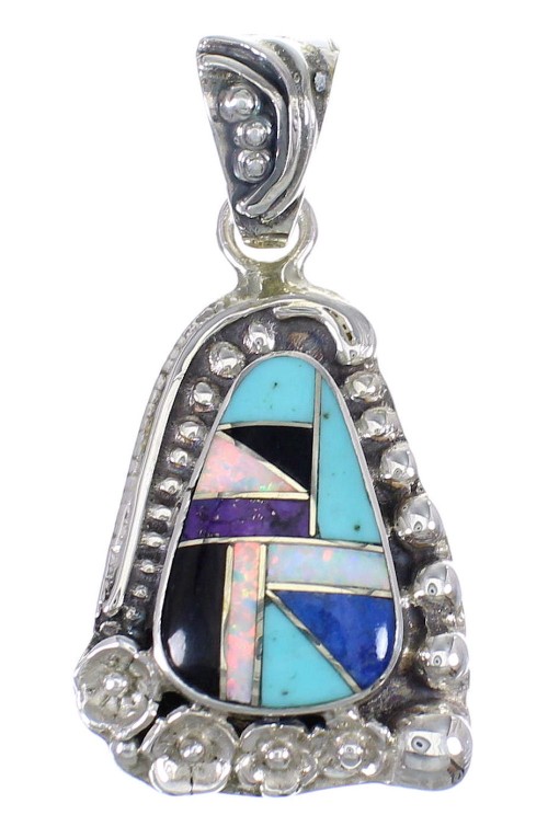 Flower Multicolor And Sterling Silver Southwest Pendant YX67827