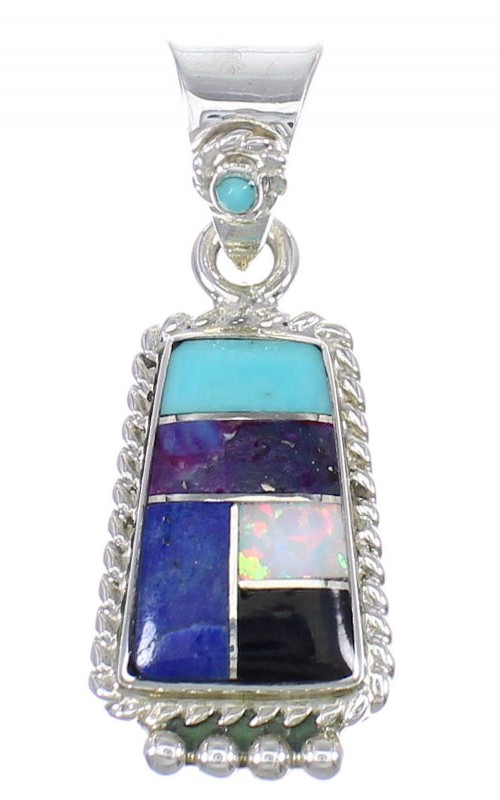 Sterling Silver And Multicolor Inlay Southwestern Pendant YX67841