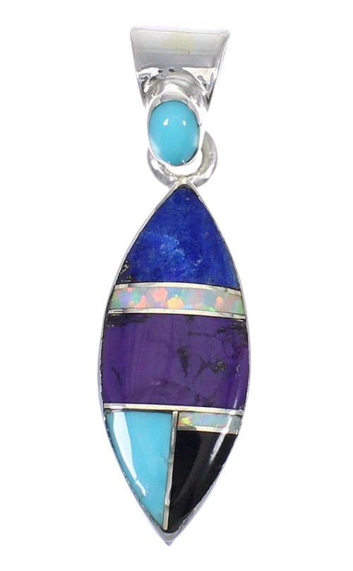 Sterling Silver And Multicolor Inlay Southwest Slide Pendant YX67848