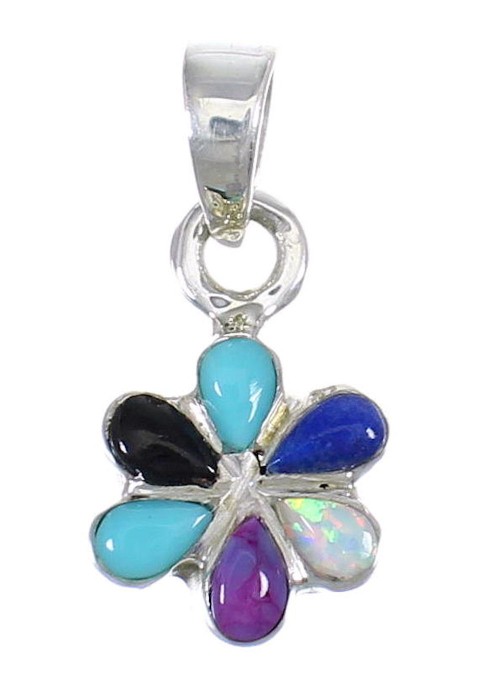 Flower Sterling Silver And Multicolor Inlay Southwest Slide Pendant YX67853