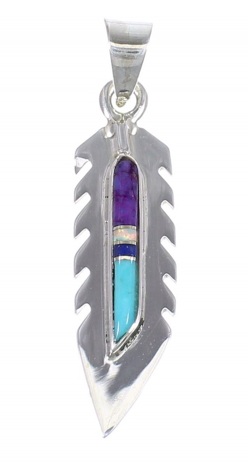 Feather Sterling Silver And Multicolor Inlay Southwest Pendant YX67855