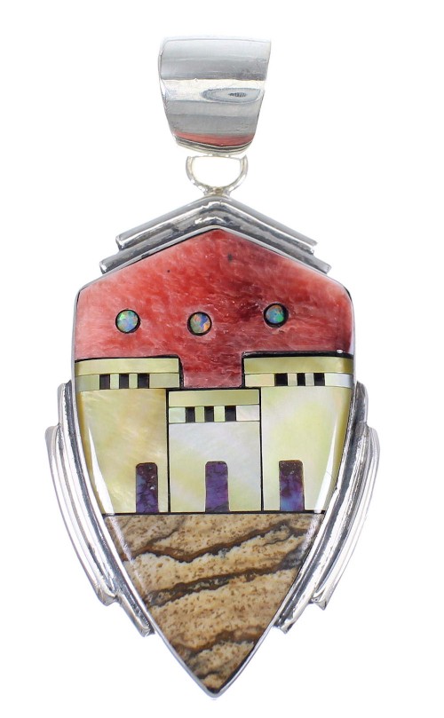 Native American Pueblo Design Silver Multicolor Pendant QX70383