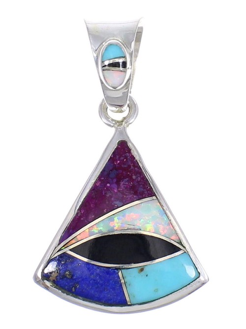 Multicolor Inlay Southwest Sterling Silver Pendant QX70387