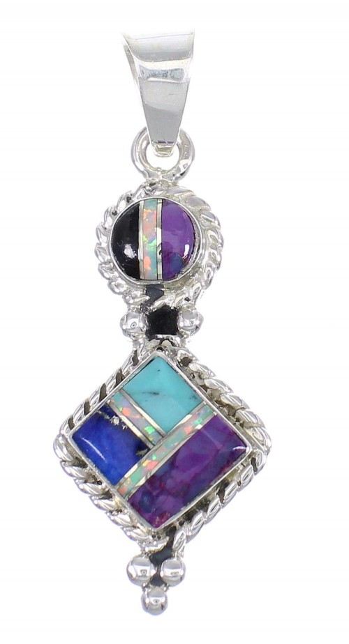Multicolor Inlay Southwestern Sterling Silver Pendant QX70389