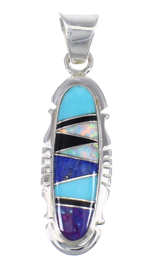 Southwestern Multicolor Inlay Sterling Silver Pendant QX70394