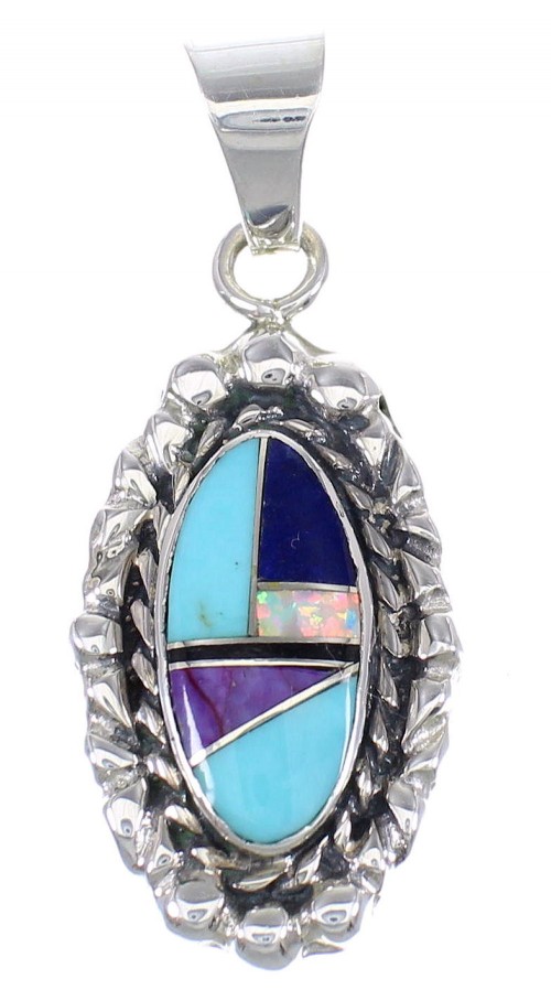 Sterling Silver Southwest Multicolor Inlay Pendant QX70396