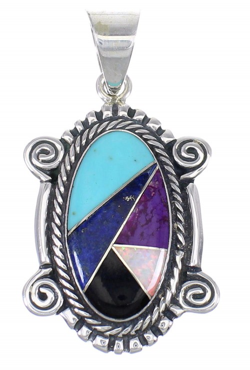 Sterling Silver Southwestern Multicolor Inlay Pendant QX70398