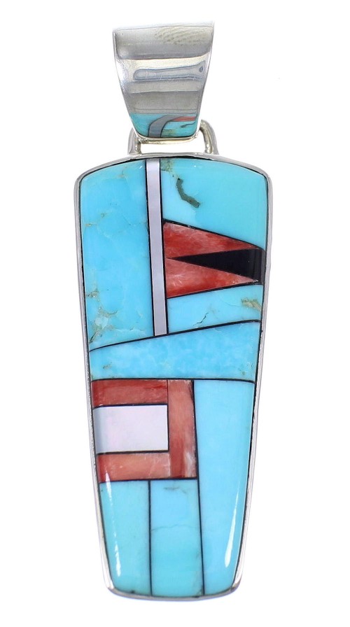 Genuine Sterling Silver Southwestern Multicolor Inlay Pendant QX70403