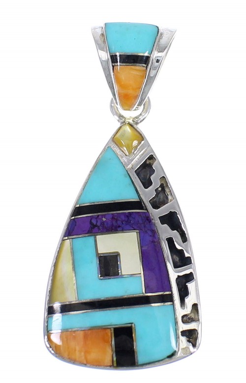 Southwest Multicolor Inlay And Sterling Silver Pendant RX70608