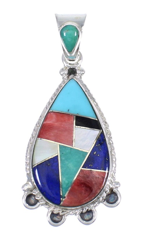 Southwest Genuine Sterling Silver Multicolor Inlay Pendant RX70614