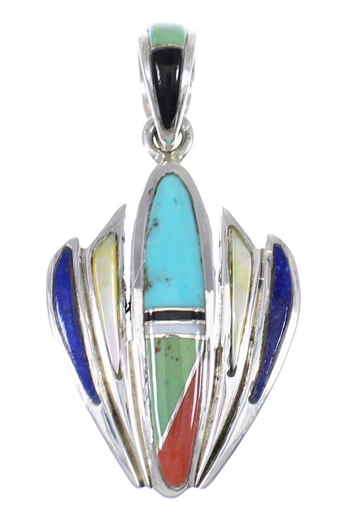 Southwest Authentic Sterling Silver Multicolor Inlay Pendant RX70641