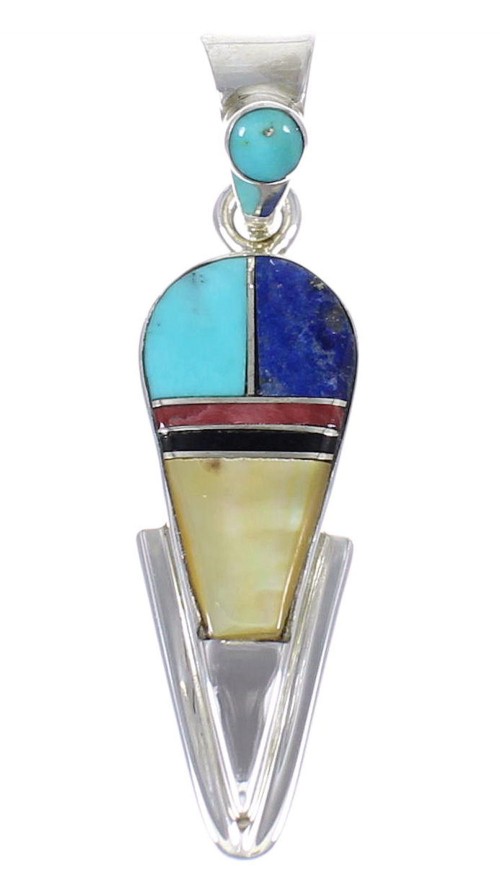 Southwest Genuine Sterling Silver Multicolor Inlay Pendant RX70651