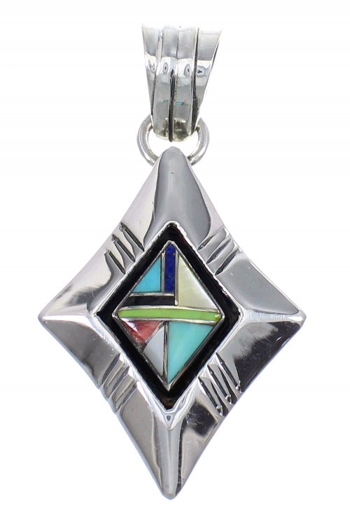 Authentic Sterling Silver Multicolor Inlay Pendant RX70671