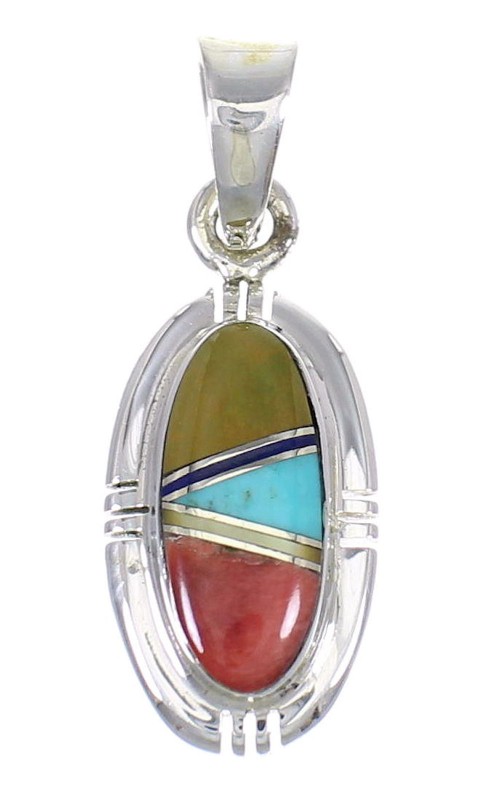 Multicolor Inlay and Sterling Silver Southwest Pendant RX70690