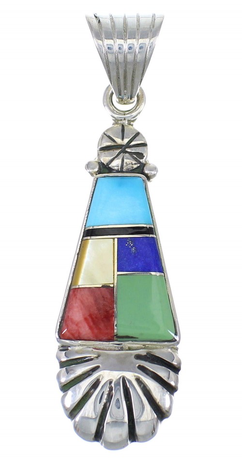 Multicolor Inlay And Authentic Sterling Silver Southwestern Pendant YX68282