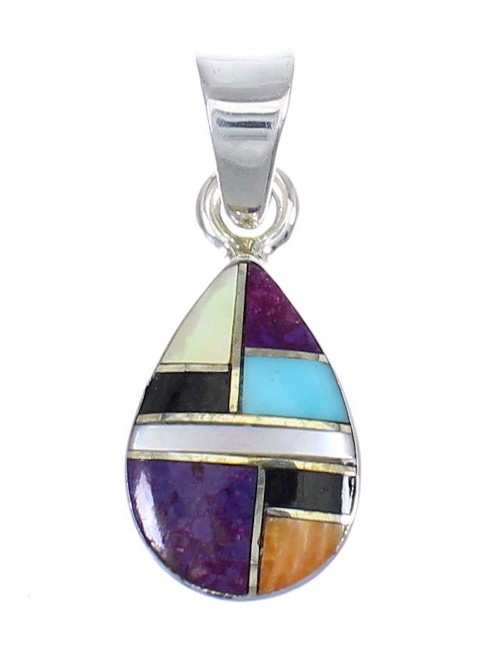 Sterling Silver And Multicolor Southwestern Tear Drop Pendant YX68181