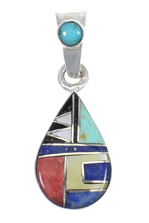 Authentic Sterling Silver And Multicolor Southwest Tear Drop Pendant YX68193