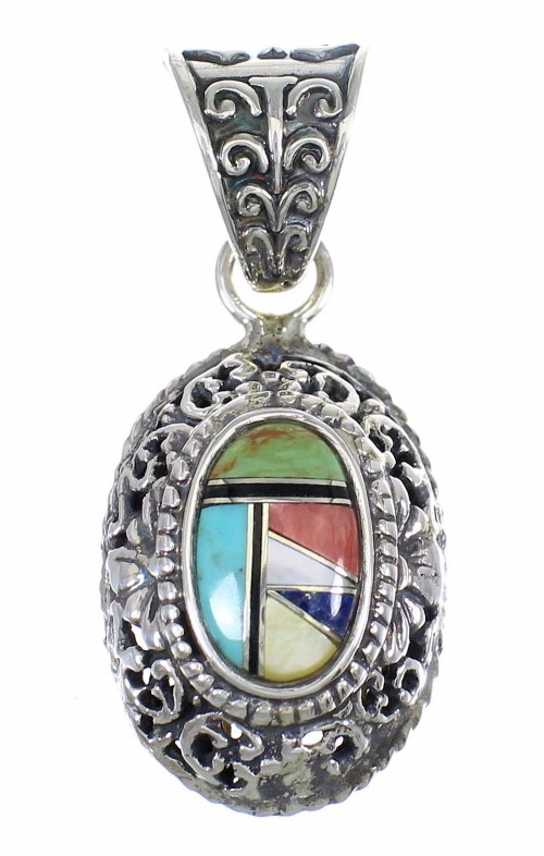 Authentic Sterling Silver And Multicolor Southwest Slide Pendant YX68195
