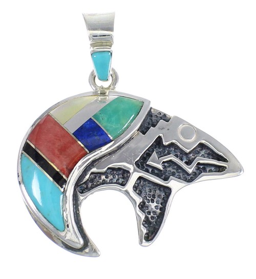 Sterling Silver And Multicolor Southwest Bear Arrow Pendant YX68201