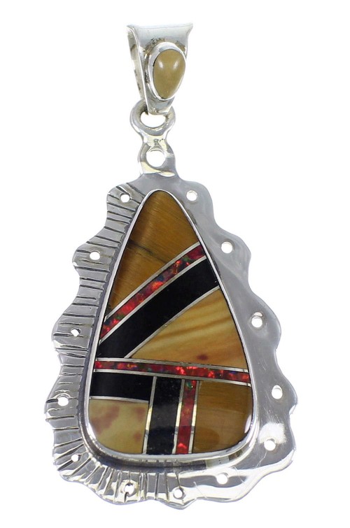 Multicolor Inlay And Genuine Sterling Silver Southwestern Pendant YX67899