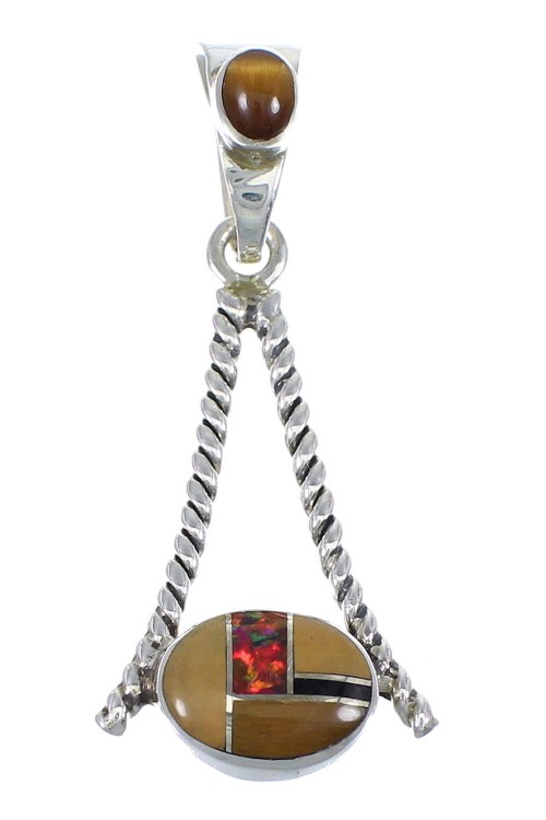 Multicolor Inlay And Authentic Sterling Silver Southwest Pendant YX67907