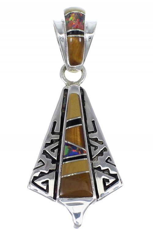 Multicolor Inlay And Authentic Sterling Silver Water Wave Southwestern Pendant YX67909