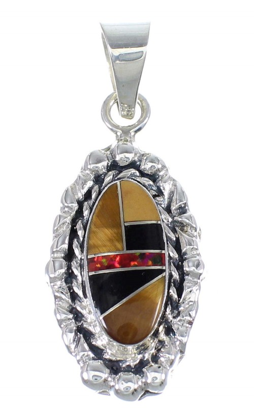 Multicolor Inlay And Authentic Sterling Silver Southwest Slide Pendant YX67921