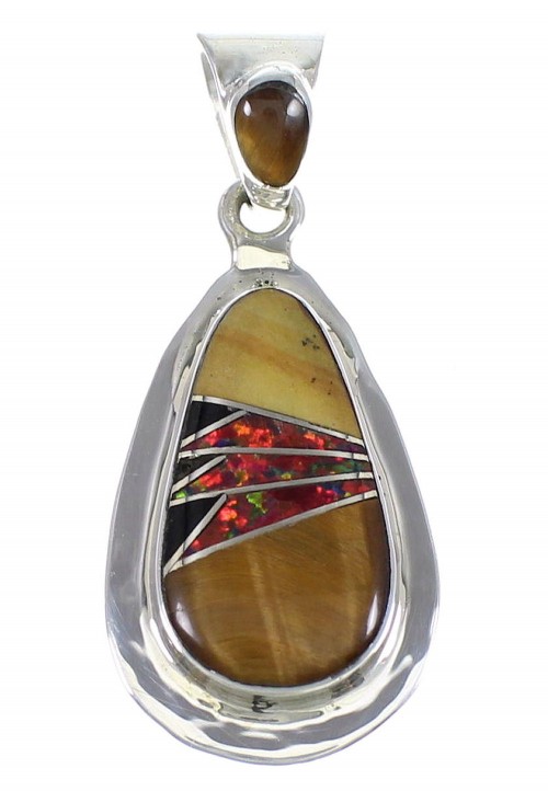 Sterling Silver Multicolor Inlay Southwestern Slide Pendant YX67930