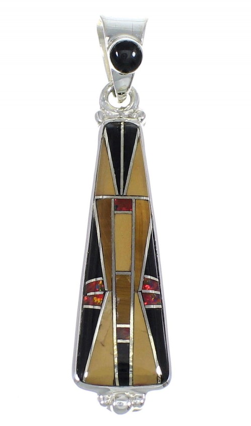 Sterling Silver Multicolor Inlay Southwest Slide Pendant YX67932