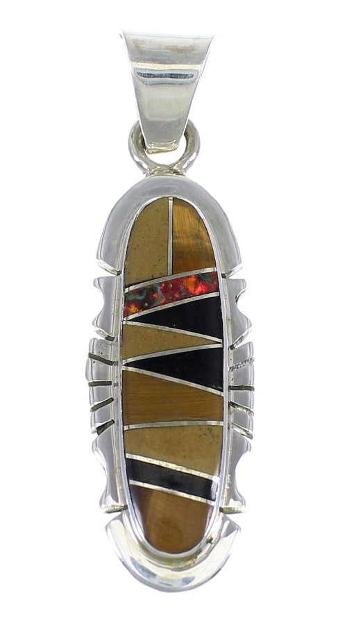 Genuine Sterling Silver Multicolor Inlay Southwest Slide Pendant YX67937