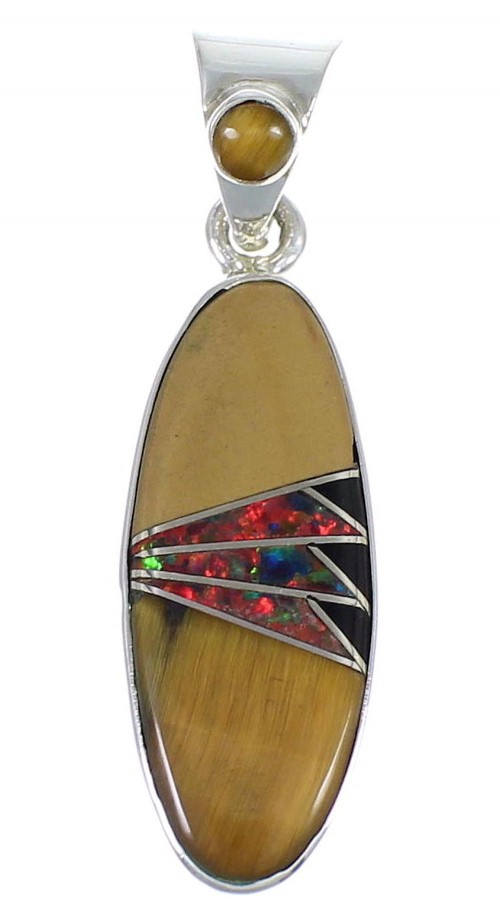 Genuine Sterling Silver Multicolor Inlay Southwestern Slide Pendant YX67940