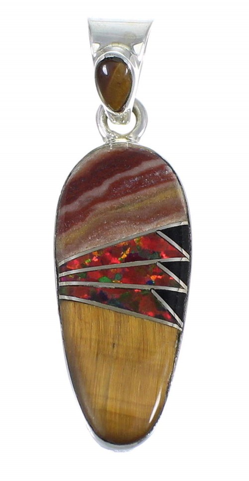 Authentic Sterling Silver Multicolor Inlay Southwest Pendant YX67943