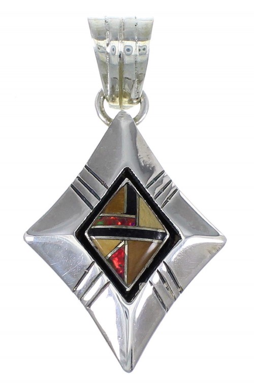 Authentic Sterling Silver Multicolor Inlay Southwest Slide Pendant YX67948