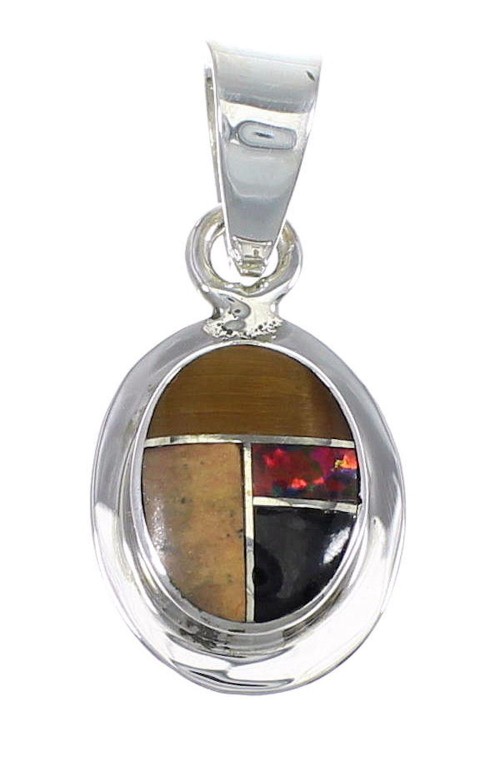 Authentic Sterling Silver Multicolor Inlay Southwestern Slide Pendant YX67950