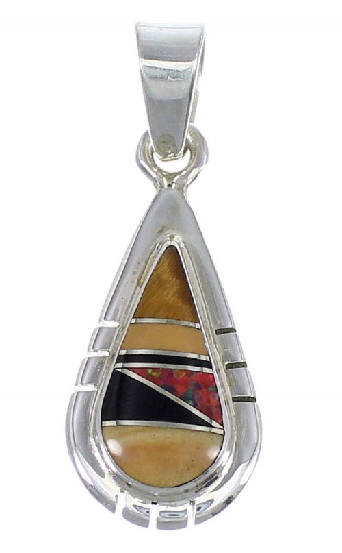 Sterling Silver And Multicolor Southwest Tear Drop Pendant YX67960