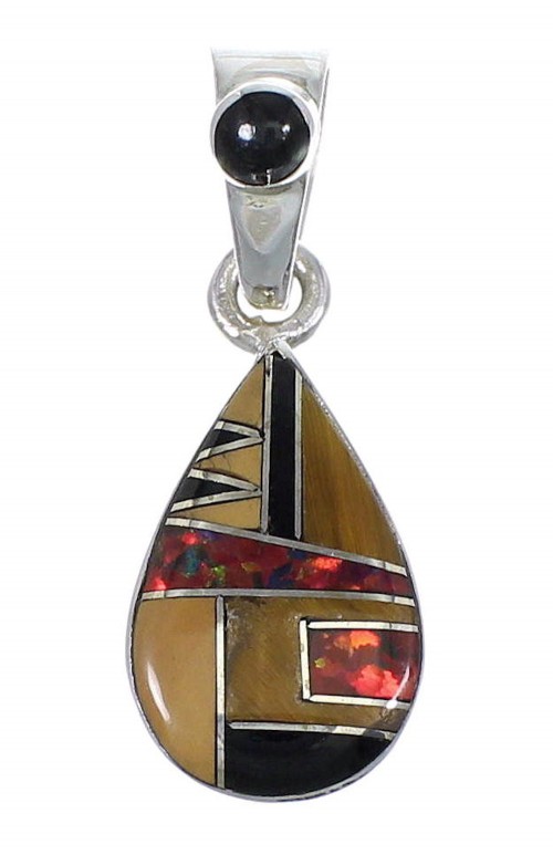 Genuine Sterling Silver And Multicolor Southwestern Tear Drop Pendant YX67963