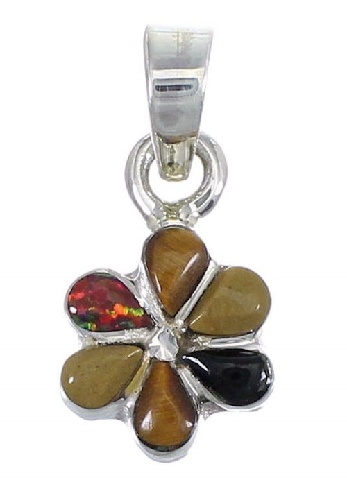 Genuine Sterling Silver And Multicolor Southwest Flower Pendant YX67965