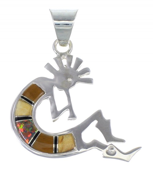 Genuine Sterling Silver And Multicolor Southwest Kokopelli Pendant YX67969