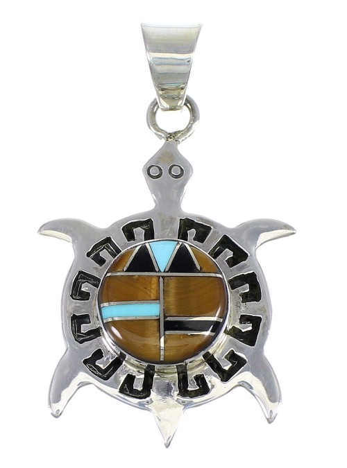 Sterling Silver And Multicolor Southwest Turtle Pendant YX68007