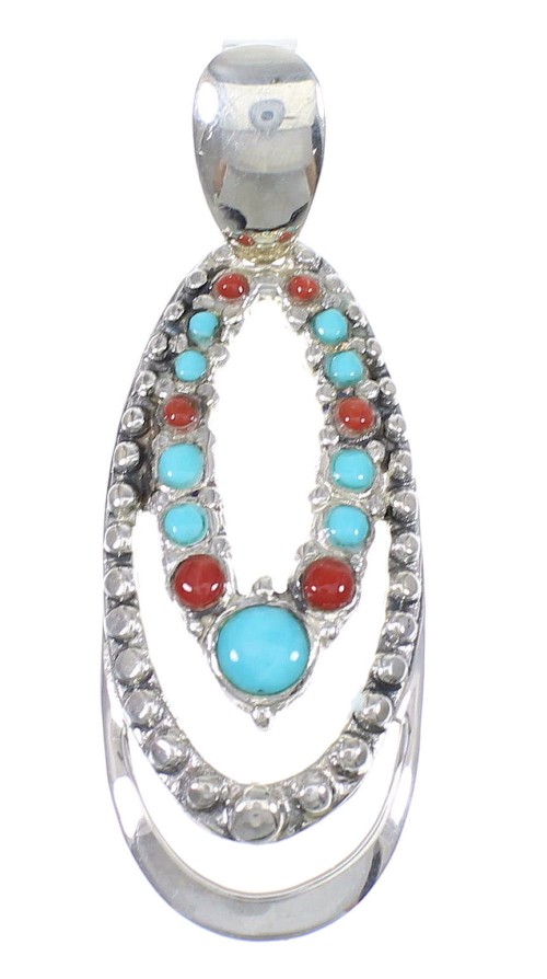 Turquoise Coral And Authentic Sterling Silver Southwest Slide Pendant YX67724